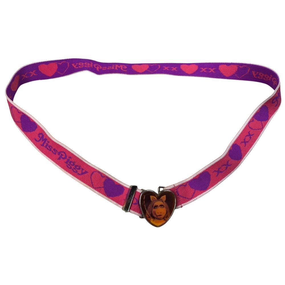 Vtg Miss Piggy Lee Elastic Belt 1984 Heart OSFA pink purple Muppets Henson